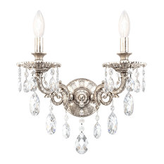 Milano 2 Light Wall Sconce Antique Silver Clear Crystals Swarovski