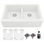 Karran USA - Karran Farmhouse Apron Front Quartz 34" Double Bowl Sink Kit, White - This elegant farmhouse design with its deep 9-1/4" apron blends function and form beautifully, and will look stunning in your new kitchen. It is manufactured from an extremely durable quartz composite material that will provide decades of trouble-free use. This farmhouse design is available in a choice of 6 elegant color choices to compliment any decor.