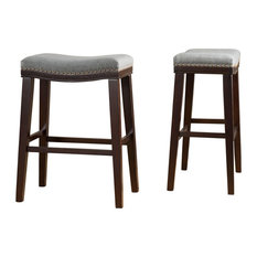 GDFStudio - Cavalia Saddle Shaped Studded Rim Stool, Set of 2, Charcoal - Bar Stools and Counter Stools