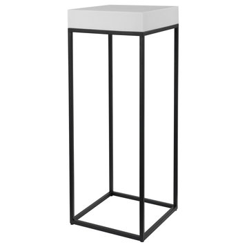 Elegant Minimalist Faux Marble Pedestal Table Black White Open Cube Tall Stand