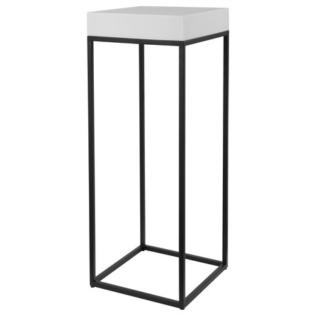 Elegant Minimalist Faux Marble Pedestal Table Black White Open Cube Tall Stand