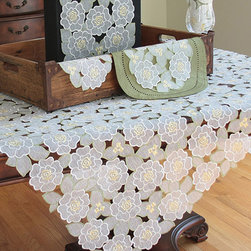 Xia Home Fashions - Dainty Flowers Embroidered Cutwork Collection Mini Table Runner - Table Runners