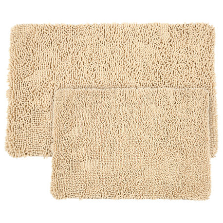 2 Piece Shag Memory Foam Bath Mat Set, Ivory