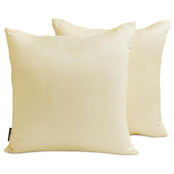 Cream Art Silk Plain & Solid Set of 2, 16"x16" Throw Pillow Cover - Cream Luxury