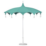 California Umbrella - 8.5' Sunbrella Playa Patio Umbrella With Tassels, Aruba - Sweeping curves highlight the chic canopy of the Playa umbrella, immediately identifying this piece as the refined centerpiece of your patio to earn praise and admiration from all who see it. Beautiful tassels mark where one elegant arch ends and another begins, enhancing the stylish appearance of this umbrella while further accentuating the discerning style that defines both your personality and your sophisticated outdoor space.
