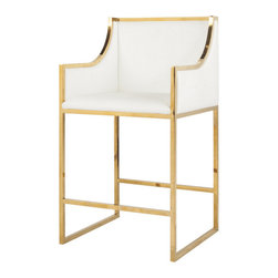 Worlds Away Hazel Counter stool, Brass & White Velvet - Bar Stools And Counter Stools
