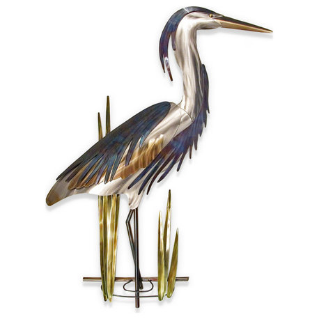 Coastal Home Decor 'Blue Heron Up' - Beach Heron Art on Stainless Steel