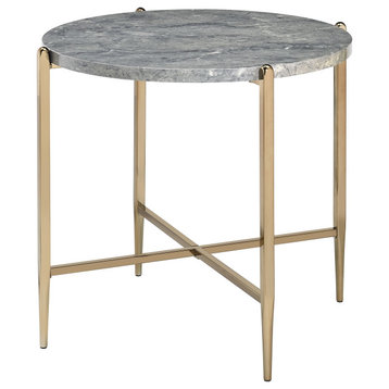 Tainte End Table, Faux Marble and Champagne Finish
