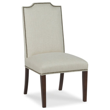 Lucy Side Chair, 9508 Sand Fabric, Finish: Tobacco, Trim: Bright Brass