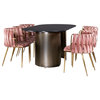 Nolan Marble Top Bronze Dining Set With 6 Chairs, Rose