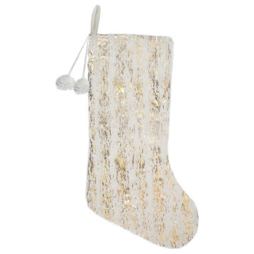 20" White and Gold Wood Grain Pattern Christmas Stocking