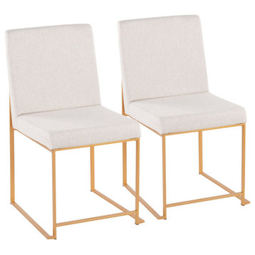 High Back Fuji Dining Chair, Set of 2, Gold Steel, Beige Fabric