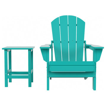 WestinTrends 2PC Outdoor Patio Folding Adirondack Chair Set w/ Side Table, Turquoise