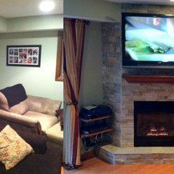 Kozy Heat Windom, RealStone Sierra Accent Stone, Grand Mantel - Before/After Fireplace Projects - Indoor Fireplaces