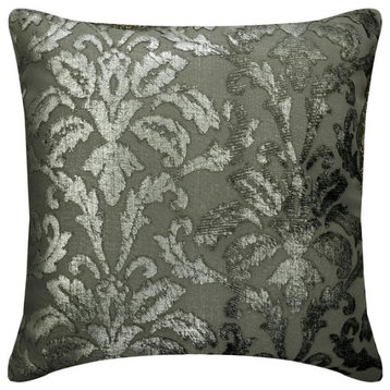 Luxury Silver Linen Throw Pillow Cover Damask & Silver Foil - Damask Glitterati