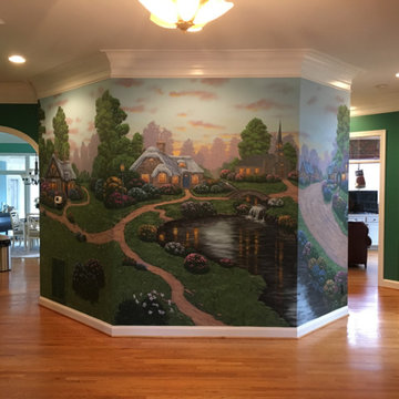 English Cottages Mural, hand painted in a foyer by Tom Taylor of Mural Art LLC