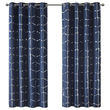 100% Polyester Total Blackout Metallic Print Grommet Top Curtain Panel,ID40-1810