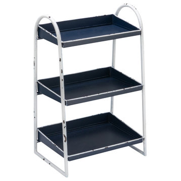 Heavily Distressed Navy 3-Tier Metal Tray With White Frame and Rim