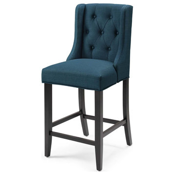 Tufted Counter Stool Chair, Fabric, Wood, Navy Blue, Modern, Bar Pub Cafe Bistro