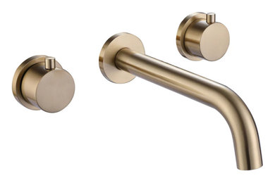 Solid Brass Wall Mount 2 Handle Bathroom Sink Faucet