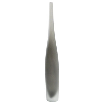 Tall Frosted Gray Art Glass Spire Bottle Vase 16.5" Soft Steel Modern Slim