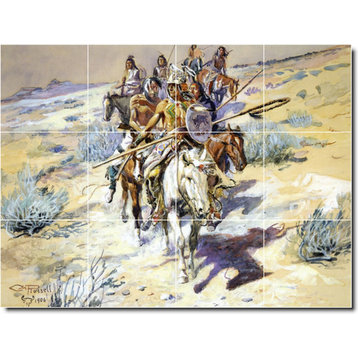 Charles Russell Western Painting Ceramic Tile Mural #30, 32"x24"