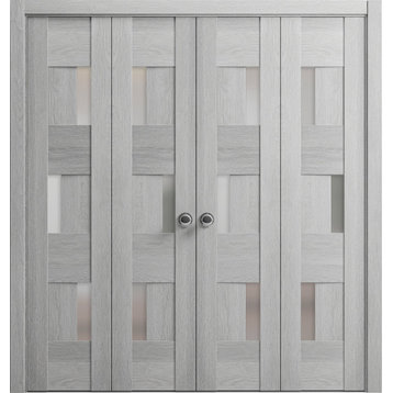 Closet Double Bi-fold Doors, 6933 Light Grey Oak & Frosted Glass