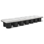 Meridian Furniture - Pavilion Black Boucle Fabric Bench, Cream, Black Finish, 126" W X 31" D X 17.5" H - Bring valuable seating and remarkable style to your space with this cream Pavilion Boucle Fabric Bench, an exquisite balance of style and usability for the entryway, bedroom, and beyond. Crafted from oak veneer with a black finish, this bench has a 4-inch-thick seat cushion that's channel-tufted for a touch of luxury. The bench's columnar bases add a dash of Art Deco design, making it a captivating focal point in any room.