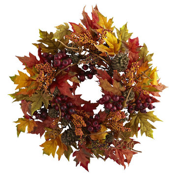 24" Maple and Berry Wreath, Multi Orange and Brown