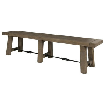 Rustic Dining Bench, Reclaimed Pine Frame & Industrial Support, Distressed Gray