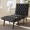 Annetha Faux Leather Walnut Finished Wood Chair And Ottoman Set, Black