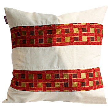 Passion Red Valley Linen Patch Work Pillow Floor Cushion (19.7 by 19.7 inches)
