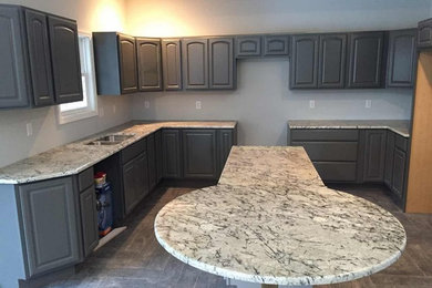 White Blue Ice Countertop with Gray Cabinet