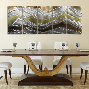 Landslide - Silver, Brown and Gold Hand-Made Abstract Metal Mountain Painting