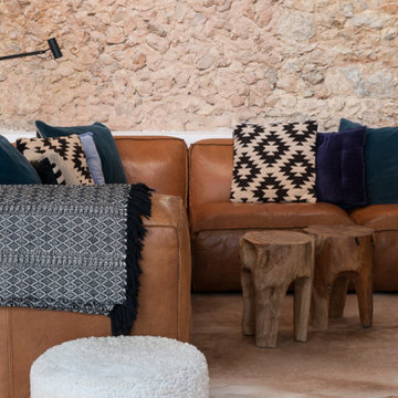 Brown Leather Sofa against OSB Wall, Marvila
