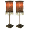 Vintage Style Accent Lamp with Brown Beaded Fringe Fabric Shade Set of 2