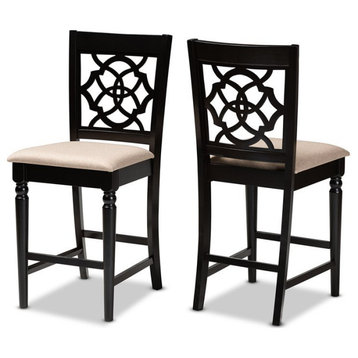Bowery Hill Sand Upholstered Wood Counter Stools (Set of 2)