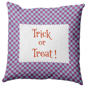 Halloween Trick or Treat Checks Indoor/Outdoor Throw Pillow, Orchid, 20"x20"