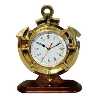 Brass Anchor and Ship Wheel Clock With Base - Beach Style - Desk And Mantel  Clocks - by Brass Binnacle