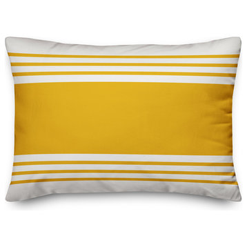 Yellow and White Farmhouse Stripe 14x20 Lumbar Pillow