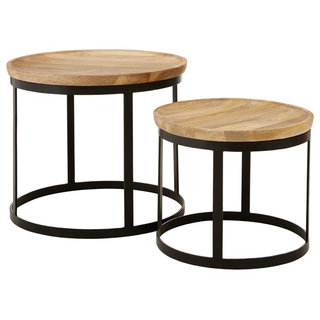 Set of 3 Cement Oval Mosaic Tile Top Accent Side Tables Nesting