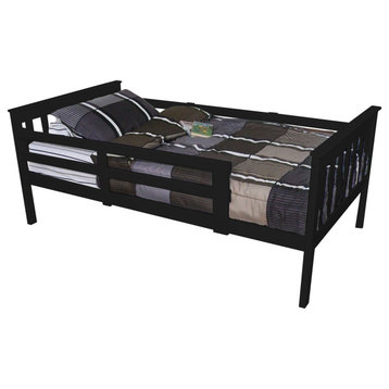 Mission-Style Pine Bed, Black, Twin, With Safety Rails