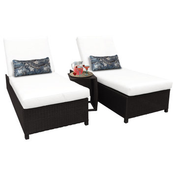 Barbados Wheeled Chaise Set of 2 Wicker Patio Furniture and Side Table in White