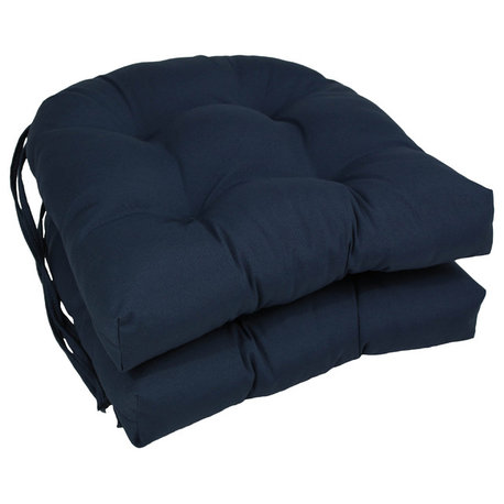 16" Solid Twill U-shaped Tufted Chair Cushions, Set of 2, Navy