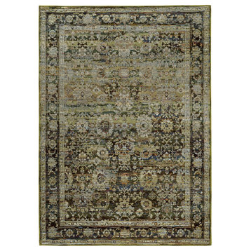 5'X8' Green And Brown Floral Area Rug