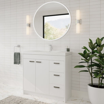 The Ashland Bathroom Vanity, White, 36", Single Sink, Freestanding