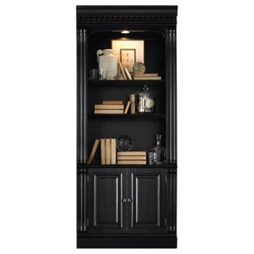 Bowery Hill 3-Shelf Transitional Wood Bookcase with 2 Doors in Black