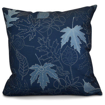 Dotted Leaves Floral Print Outdoor Pillow, Blue, 18"x18"