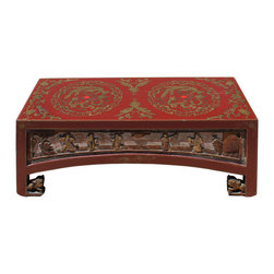 Chinese Lacquered Golden Graphic Low Kang Table Display Stand - Coffee Tables