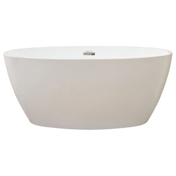 Vanity Art 55"x32" Acrylic Freestanding Soaking Bathtub, White/Polished Chrome